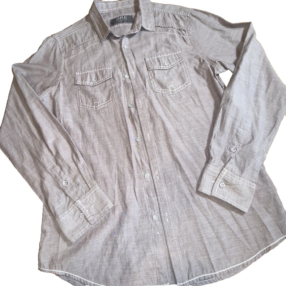 (177)‎ Mens Small BKE Standard Fit Long Sleeve Light Grey Button Up